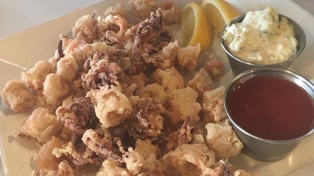 Fried Calamari · Lightly Dusted with Flour and Fried to Golden Brown.  Served with Luceti's Tarter/Cocktail Sauce.