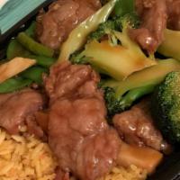 Beef with Vegetables Over Rice · 
