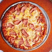 Hawaiian (Large) · Island style pizza tender ham and juicy pineapple on zesty red sauce.