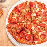 Original Montague's All Meat Marvel® (Small) · Four Marvelous Meats An Absolute Meat Fest! Italian sausage, pepperoni, salami, linguica on ...