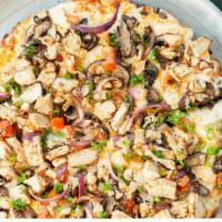 Chicken & Garlic Gourmet (Personal) · The original chicken and white sauce pizza! Grilled white meat chicken, garlic, mushrooms, t...