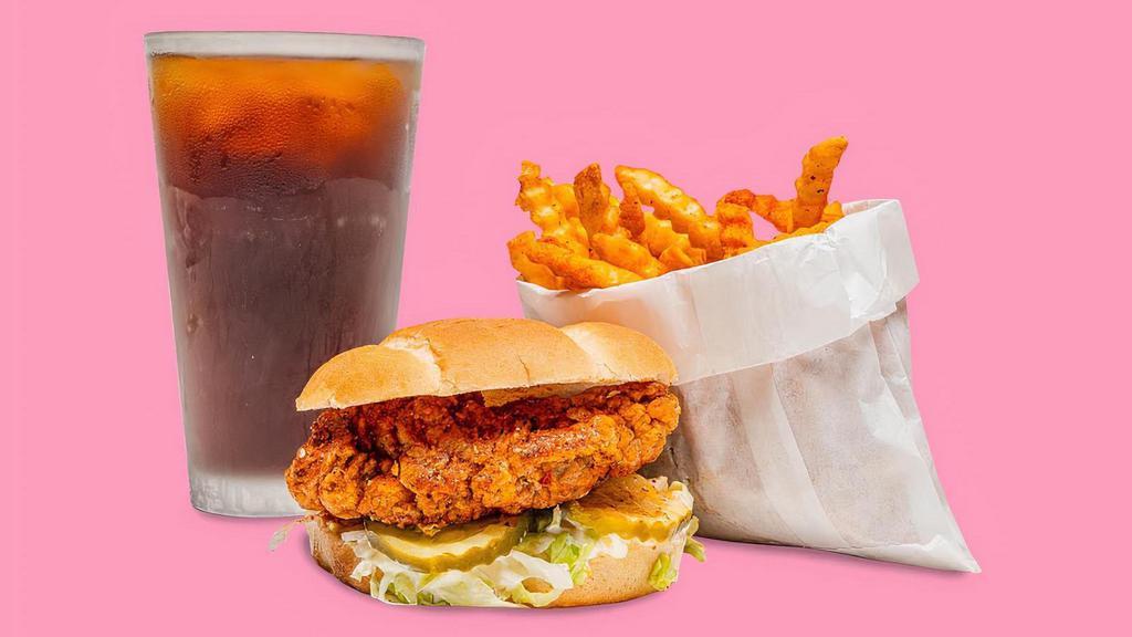 Chicken Sandwich Combo · A Crispy Chicken Tender Sandwich or Nashville Hot Chicken Tender Sandwich with your choice of seasoned or Beast style fries and a drink.