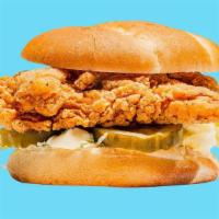 Crispy Chicken Tender Sandwich · Served with mayo, shredded lettuce and pickles.