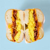 Ham Egg and Cheese Bagel · Choice of bagel with ham, 2 scrambled eggs, and cheese.