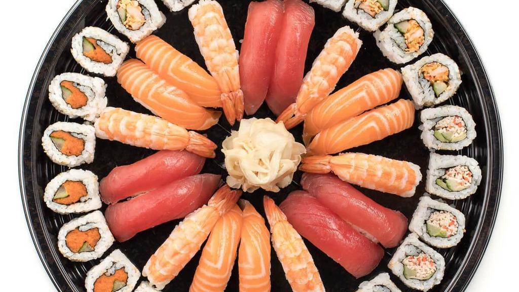 Samurai Platter · A combination platter with: California Roll†, Spicy Tuna Roll*, Spicy Shrimp Roll, Tuna Nigiri*, Salmon Nigiri*, and Shrimp Nigiri*