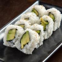 Avocado Roll · Slices of creamy avocado rolled in seaweed and rice, topped with sesame seeds.