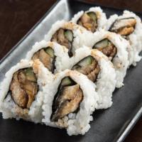 Eel Cucumber Roll · Freshwater eel and cucumber wrapped in seaweed and rice; drizzled with sweet eel sauce