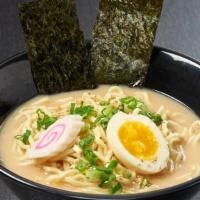 “Ra”Men* · Soy pork broth (tonkotsu soy), ramen noodles, half of a soft boiled egg, naruto, green onion...