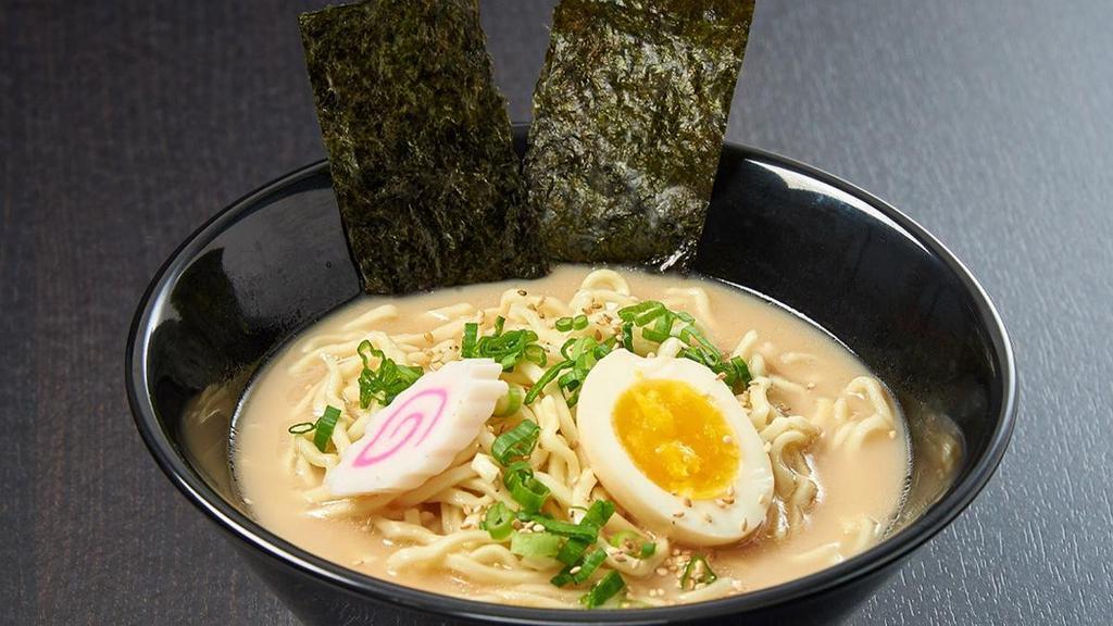 “Ra”Men* · Soy pork broth (tonkotsu soy), ramen noodles, half of a soft boiled egg, naruto, green onions, sesame seeds and nori