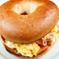Bagel Special #1 - Egg, Ham and Cheese · Egg, Ham, and Cheese: Prepared with two scrambled eggs mixed with ham and cheese and your ch...