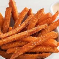 Sweet Potato Fries  · Serves 2 | Your choice of ketchup or chipotle aioli | 250-350 cals | Gluten-friendly.