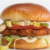 Cajun Fish Sandwich · Crispy Good Catch™ fish filet, lettuce, tomato, pickled celery, and Cajun devil sauce on a t...