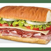 Ham, Salami & Cheese · Slow-cured ham, salami and provolone made the BLIMPIE® WAY with tomatoes, lettuce, onion, vi...