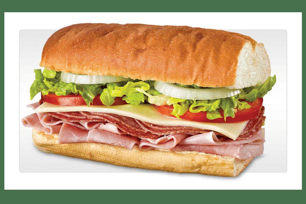 Ham, Salami & Cheese · Slow-cured ham, salami and provolone made the BLIMPIE® WAY with tomatoes, lettuce, onion, vinegar, oil and oregano