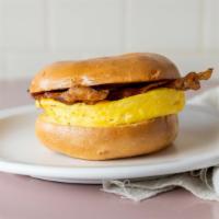 2. Bacon, Egg and Cheese Bagel · Toasted, buttered plain bagel with bacon, egg and american cheese.