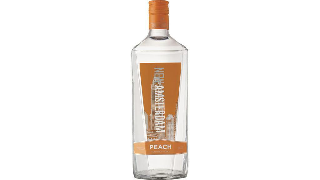 New Amsterdam Peach Vodka (1.75 L) · New Amsterdam Peach offers notes of succulent peach flavor, and is rounded out with orange blossom and a touch of vanilla to create a complex and pleasant fruit profile. Its soft, refreshing mouthfeel leads to a smooth, clean finish.