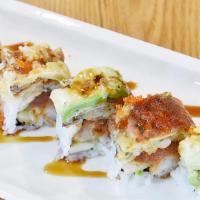 As Roll · Shrimp tempura, spicy tuna, and cucumber with avocado softshell crab.