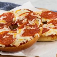 Pepperoni Pizza Bagel · Choice of bagel with pizza sauce, pepperoni, and topped with melted Asiago, parmesan, Romano...