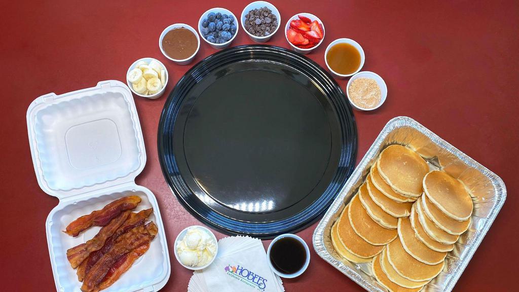 DIY Pancake Charcuterie · 15 3 inch pancakes, choice of 4 toppings, and 6 pieces of your selected meat.