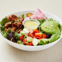 Vegan Beyond Salad · Mixed green salad (arugula, spinach, lettuce) served with Beyond (plant-based) meatballs, gr...