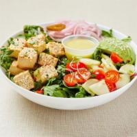 Vegan Tofu Salad · Mixed green salad (arugula, spinach, lettuce) served with gluten-free soy sauce and sesame o...