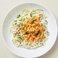 GF Shrimp Alfredo Zoodle · Pan roasted zucchini noodles served with homemade Alfredo sauce, parmesan, spicy garlic shri...