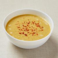 Red Lentil Soup (V) · Blended red lentil, potato, carrot and onion with cumin and red pepper. Gluten-free. Vegan.