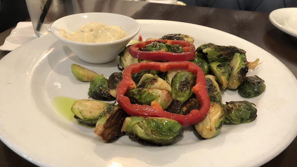 Brussels Sprouts · Roasted brussels sprouts served with a Dijon aioli dipping sauce.