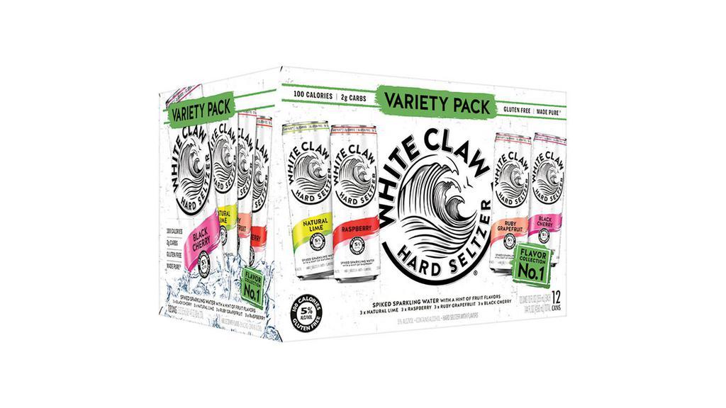 White Claw Hard Seltzer Variety #1 Can (12 Oz X 12 Ct) · The original Variety Pack Flavor Collection No.1 is made to share in your finest moments. Whether it's sweet Black Cherry, unmistakable Ruby Grapefruit, ripe Raspberry, or zesty Natural Lime, this pack has something for everyone.