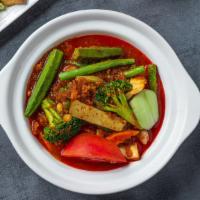 Mix Vegetables Curry · Onion based curry with eggplant, tomatoes string beans, cabbage, broccoli, opo, tofu, ginger...