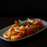 Sweet 'n Sour Swai · Bite sized pieces of Swai fish, pineapple, bell pepper mix, and tomato in a sweet 'n sour sa...