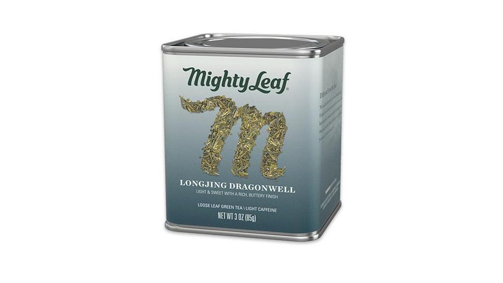 Longjing Dragonwell Loose Leaf Tin · A light emerald cup with a sweet green flavor and rich, buttery finish.