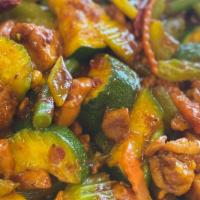 Kung Pao Chicken · Stirred fried chicken and zucchini and onions. Mildly spicy.