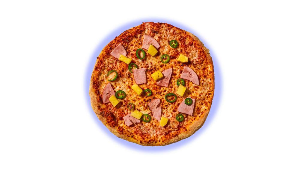 Satoshi'S Favorite · The creator's personal order. Pineapple, ham, and jalapeño on top of a house made red sauce topped with a blend of freshly grated cheese.