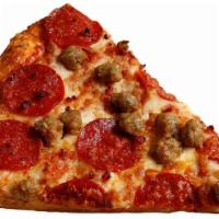 Halal Meat Eater Pizza Slice (Pepperoni, Salami, Halal Meatball  Red Onions) · Halal pepperoni, halal salami, mushrooms, bell peppers, and red onions.