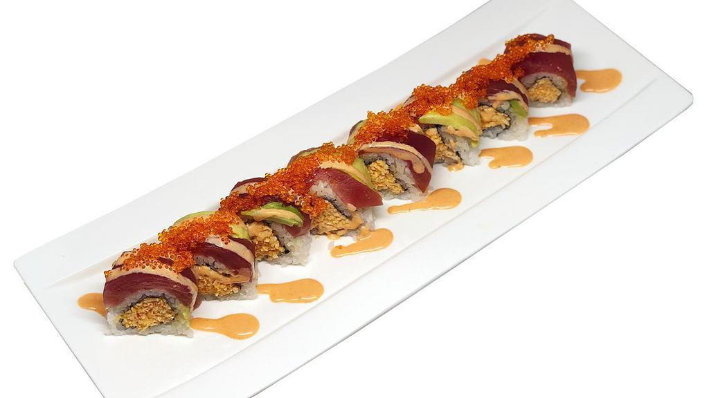 Sushi Girl · Spicy crab, tuna, avocado, tobiko, spicy mayo, Unagi sauce