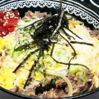 Gyu Don · Sliced beef with onion and egg in donburi sauce.