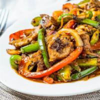 Black Pepper Beef · Bell peppers & onions sautéed with beef in black pepper sauce.