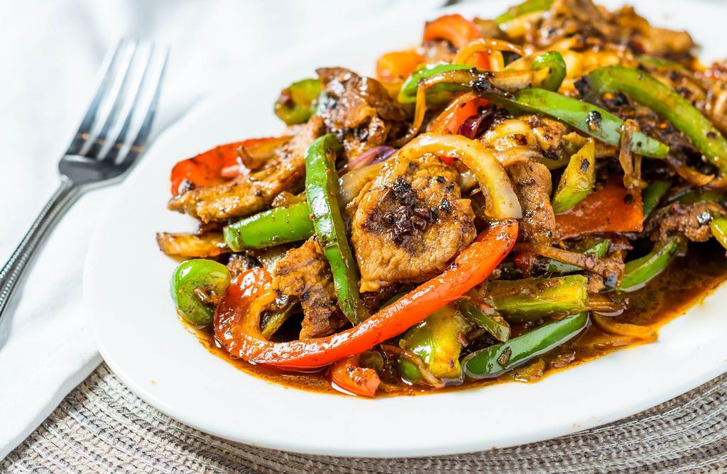 Black Pepper Beef · Bell peppers & onions sautéed with beef in black pepper sauce.