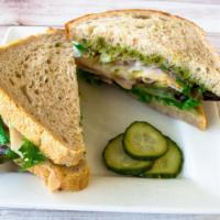 Turkey Pesto Sandwich · Diestel oven roasted turkey with pesto. Pesto contains pine nuts and basil. Includes your ch...