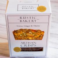 Citrus, Ginger & Thyme Artisan Crisps · 5 oz box    The perfect accompaniment to fine cheese.  This crisp pairs well with fresh Chèv...