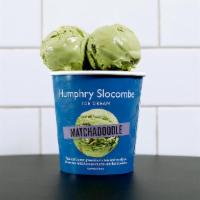 Matchadoodle Ice Cream · Green tea ice cream with housemade snickerdoodle cookies.