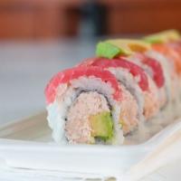 Rainbow · Raw. In: crab, avocado. Out: tuna, salmon, snapper, shrimp, albacore.