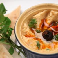 8 oz. Hummus · Served with pita bread. Mashed chickpeas, mixed with fresh lemon juice, minced garlic, olive...
