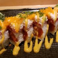 Nama Roll (Soy Paper) · Out: tuna, crab*, unagi sauce, spicy mayo, masago, & g.o. in: spicy tuna & shrimp tempura.