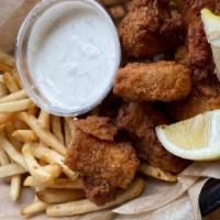 Fish & Chips · *CAN NOT BE MADE GLUTEN FREE*

Battered & fried jackfruit w/ fries tossed in old bay seasoni...