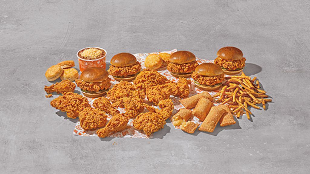 Bigger Family Feast · 12 pieces of our Signature Chicken & 5 Chicken Sandwiches, 2 Large Sides, 5 Biscuits, 5 Apple Pies