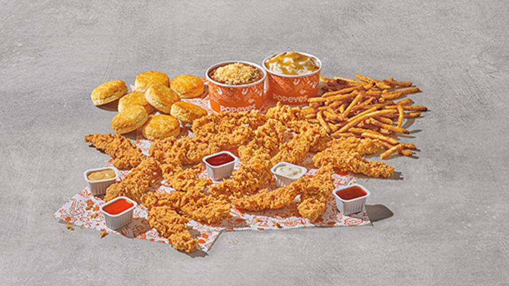 Handcrafted Tenders (30 Pcs) · Includes six large signature sides and fifteen hot buttermilk biscuits and ten sauces.