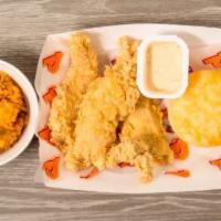 Chicken Tender Platter (3 Pcs.) · Three chicken tenders with your choice of two sides. 730 to 2800 calories.