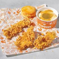 #6-3 Tenders Dinner · Served with Choice of Signature Side, Biscuit, and 1 Dipping Sauce.
